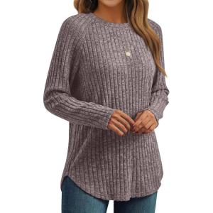 imageAUTOMET Womens Long Sleeve Shirts Fall Fashion Tops 2025 Crewneck Dressy Sweaters Tunic Winter Clothes Casual OutfitsCoffee