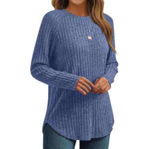 imageAUTOMET Womens Long Sleeve Shirts Fall Fashion Tops 2025 Crewneck Dressy Sweaters Tunic Winter Clothes Casual OutfitsDarkblue