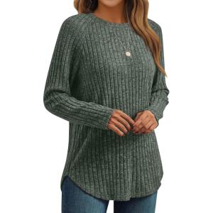 imageAUTOMET Womens Long Sleeve Shirts Fall Fashion Tops 2025 Crewneck Dressy Sweaters Tunic Winter Clothes Casual OutfitsGreen