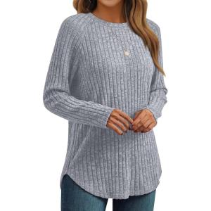 imageAUTOMET Womens Long Sleeve Shirts Fall Fashion Tops 2025 Crewneck Dressy Sweaters Tunic Winter Clothes Casual OutfitsGrey