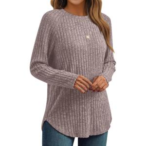 imageAUTOMET Womens Long Sleeve Shirts Fall Fashion Tops 2025 Crewneck Dressy Sweaters Tunic Winter Clothes Casual OutfitsKhaki