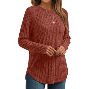 imageAUTOMET Womens Long Sleeve Shirts Fall Fashion Tops 2025 Crewneck Dressy Sweaters Tunic Winter Clothes Casual OutfitsMaple