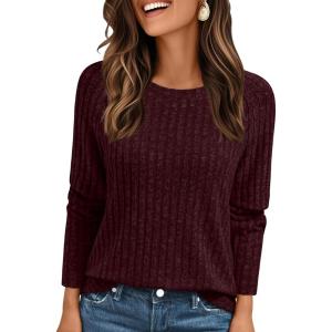 imageAUTOMET Womens Long Sleeve Shirts Fall Fashion Tops 2025 Crewneck Dressy Sweaters Tunic Winter Clothes Casual OutfitsMaroon