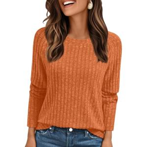 imageAUTOMET Womens Long Sleeve Shirts Fall Fashion Tops 2025 Crewneck Dressy Sweaters Tunic Winter Clothes Casual OutfitsOrange