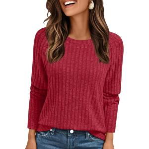 imageAUTOMET Womens Long Sleeve Shirts Fall Fashion Tops 2025 Crewneck Dressy Sweaters Tunic Winter Clothes Casual OutfitsRed