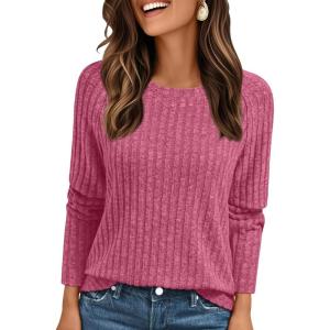 imageAUTOMET Womens Long Sleeve Shirts Fall Fashion Tops 2025 Crewneck Dressy Sweaters Tunic Winter Clothes Casual OutfitsRose