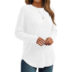 imageAUTOMET Womens Long Sleeve Shirts Fall Fashion Tops 2025 Crewneck Dressy Sweaters Tunic Winter Clothes Casual OutfitsWhite