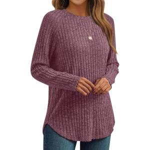imageAUTOMET Womens Long Sleeve Shirts Fall Fashion Tops 2025 Crewneck Dressy Sweaters Tunic Winter Clothes Casual OutfitsWine