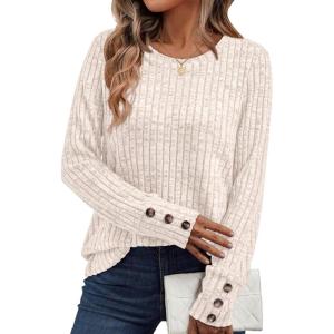 imageAUTOMET Womens Long Sleeve Shirts Fall Sweaters Lightweight Cute Tunic Tops Trendy Fashion Clothes 2025 OutfitsBeige