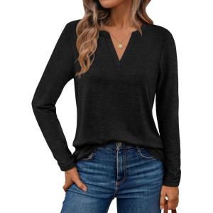 imageAUTOMET Womens Long Sleeve Shirts Fall Tops 2025 Henley Blouses Dressy Casual Business Basic Tees Trendy Cute TShirtsBlack