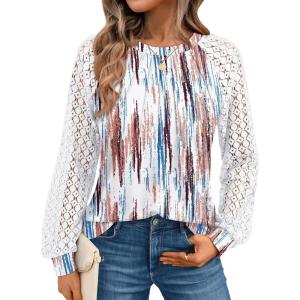 imageAUTOMET Womens Long Sleeve Shirts Pleated Lace Tops Fall Fashion Outfits Business Casual BlousesTiedye Multi