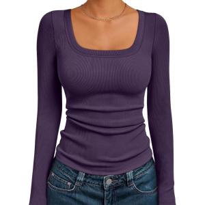 imageAUTOMET Womens Long Sleeve Shirts Square Neck Tops Ribbed Knit Basic Teen Girls Crop Tops Fall Outfits Fashion Clothes 2025Purple