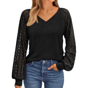 imageAUTOMET Womens Long Sleeve Shirts VNeck Lace Tops Business Casual Blouses Tee Trendy 2025 Fall Fashion Outfits ClothesBlack