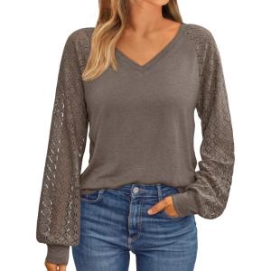 imageAUTOMET Womens Long Sleeve Shirts VNeck Lace Tops Business Casual Blouses Tee Trendy 2025 Fall Fashion Outfits ClothesCoffeegrey