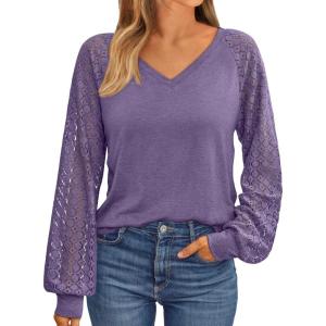 imageAUTOMET Womens Long Sleeve Shirts VNeck Lace Tops Business Casual Blouses Tee Trendy 2025 Fall Fashion Outfits ClothesGreypurple