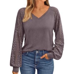 imageAUTOMET Womens Long Sleeve Shirts VNeck Lace Tops Business Casual Blouses Tee Trendy 2025 Fall Fashion Outfits ClothesRosetaupe