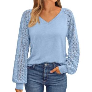 imageAUTOMET Womens Long Sleeve Shirts VNeck Lace Tops Business Casual Blouses Tee Trendy 2025 Fall Fashion Outfits ClothesSkyblue