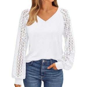 imageAUTOMET Womens Long Sleeve Shirts VNeck Lace Tops Business Casual Blouses Tee Trendy 2025 Fall Fashion Outfits ClothesWhite