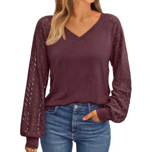 imageAUTOMET Womens Long Sleeve Shirts VNeck Lace Tops Business Casual Blouses Tee Trendy 2025 Fall Fashion Outfits ClothesWinered