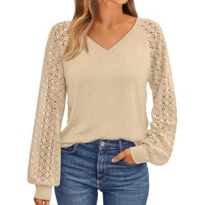 imageAUTOMET Womens Long Sleeve Shirts VNeck Lace Tops Business Casual Blouses Tee Trendy 2025 Fall Fashion Outfits ClothesYellow