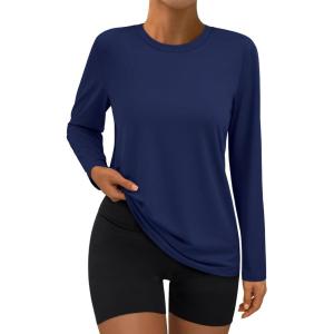 imageAUTOMET Womens Long Sleeve Workout Tops 2025 Fall Sports Sun Shirts Swim Hiking Gym Tshirts UPF 50 Rash Guard UV ClothesNavy