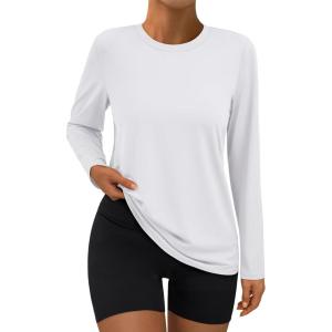 imageAUTOMET Womens Long Sleeve Workout Tops 2025 Fall Sports Sun Shirts Swim Hiking Gym Tshirts UPF 50 Rash Guard UV ClothesWhite