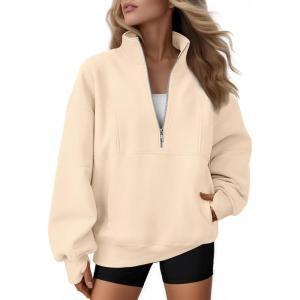 imageAUTOMET Womens Quarter Zip Oversized Sweatshirts Teen Fleece Pullover Hoodies 2025 Mock Neck Sweater Fall Workout JacketApricot