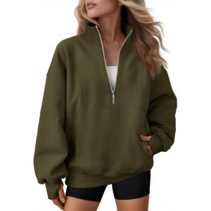 imageAUTOMET Womens Quarter Zip Oversized Sweatshirts Teen Fleece Pullover Hoodies 2025 Mock Neck Sweater Fall Workout JacketArmygreen