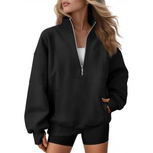 imageAUTOMET Womens Quarter Zip Oversized Sweatshirts Teen Fleece Pullover Hoodies 2025 Mock Neck Sweater Fall Workout JacketBlack