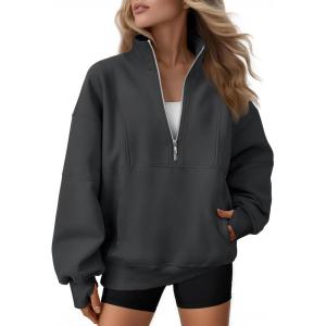 imageAUTOMET Womens Quarter Zip Oversized Sweatshirts Teen Fleece Pullover Hoodies 2025 Mock Neck Sweater Fall Workout JacketDarkgrey