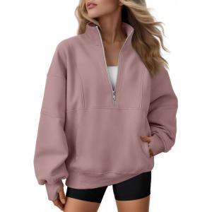 imageAUTOMET Womens Quarter Zip Oversized Sweatshirts Teen Fleece Pullover Hoodies 2025 Mock Neck Sweater Fall Workout JacketDarkpink