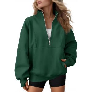 imageAUTOMET Womens Quarter Zip Oversized Sweatshirts Teen Fleece Pullover Hoodies 2025 Mock Neck Sweater Fall Workout JacketGreen