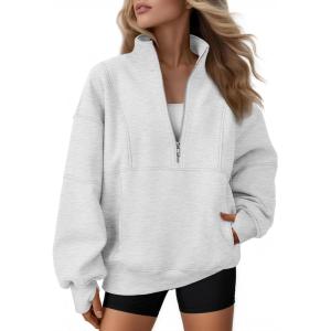 imageAUTOMET Womens Quarter Zip Oversized Sweatshirts Teen Fleece Pullover Hoodies 2025 Mock Neck Sweater Fall Workout JacketGrey