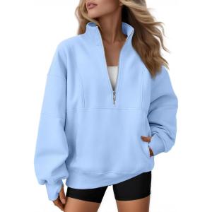 imageAUTOMET Womens Quarter Zip Oversized Sweatshirts Teen Fleece Pullover Hoodies 2025 Mock Neck Sweater Fall Workout JacketLightblue