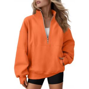 imageAUTOMET Womens Quarter Zip Oversized Sweatshirts Teen Fleece Pullover Hoodies 2025 Mock Neck Sweater Fall Workout JacketOrange