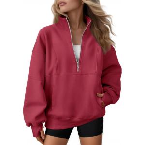 imageAUTOMET Womens Quarter Zip Oversized Sweatshirts Teen Fleece Pullover Hoodies 2025 Mock Neck Sweater Fall Workout JacketRed