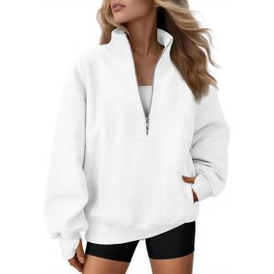 imageAUTOMET Womens Quarter Zip Oversized Sweatshirts Teen Fleece Pullover Hoodies 2025 Mock Neck Sweater Fall Workout JacketWhite