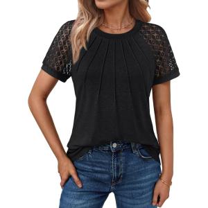 imageAUTOMET Womens Summer Tops Spring Shirts Trendy Vacation Outfits Short Sleeve Business Tshirts Fashion Casual BlousesBlack