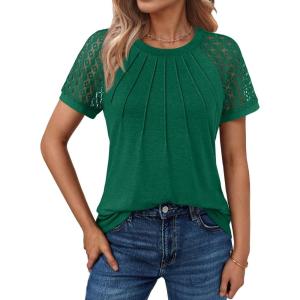 imageAUTOMET Womens Summer Tops Spring Shirts Trendy Vacation Outfits Short Sleeve Business Tshirts Fashion Casual BlousesGreen