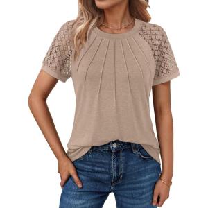 imageAUTOMET Womens Summer Tops Spring Shirts Trendy Vacation Outfits Short Sleeve Business Tshirts Fashion Casual BlousesKhaki