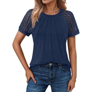 imageAUTOMET Womens Summer Tops Spring Shirts Trendy Vacation Outfits Short Sleeve Business Tshirts Fashion Casual BlousesNavy