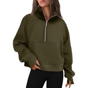 imageAUTOMET Womens Sweatshirts Half Zip Cropped Pullover Fleece Quarter Zipper Hoodies 2025 Fall Fashion Outfits ClothesArmygreen