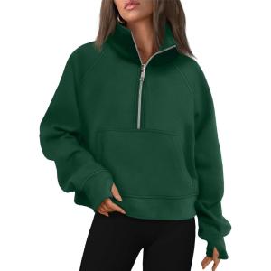 imageAUTOMET Womens Sweatshirts Half Zip Cropped Pullover Fleece Quarter Zipper Hoodies 2025 Fall Fashion Outfits ClothesDark Green