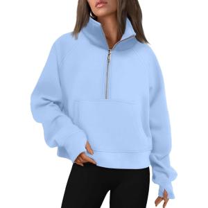 imageAUTOMET Womens Sweatshirts Half Zip Cropped Pullover Fleece Quarter Zipper Hoodies 2025 Fall Fashion Outfits ClothesLightblue