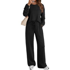 imageAUTOMET Womens Sweatsuits 2 Piece Lounge Matching Outfits Sweat Sets Tracksuit Travel Sweatshirts Fall Fashion Clothes 2025Black