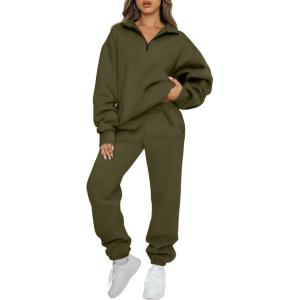imageAUTOMET Womens Sweatsuits 2 Piece Outfits Lounge Sets Long Sleeve Half Zip Pullover and Baggy Sweatpants with PocketsArmygreen