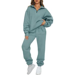 imageAUTOMET Womens Sweatsuits 2 Piece Outfits Lounge Sets Long Sleeve Half Zip Pullover and Baggy Sweatpants with PocketsBluegreen