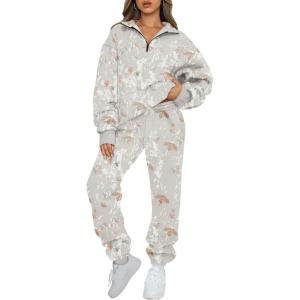 imageAUTOMET Womens Sweatsuits 2 Piece Outfits Lounge Sets Long Sleeve Half Zip Pullover and Baggy Sweatpants with PocketsCamogrey