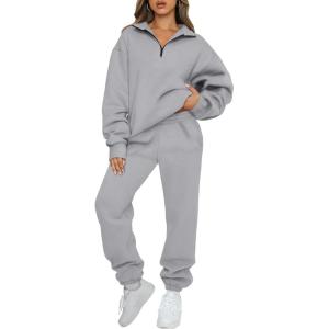 imageAUTOMET Womens Sweatsuits 2 Piece Outfits Lounge Sets Long Sleeve Half Zip Pullover and Baggy Sweatpants with PocketsDarkgrey