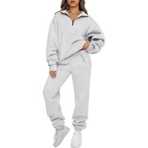 imageAUTOMET Womens Sweatsuits 2 Piece Outfits Lounge Sets Long Sleeve Half Zip Pullover and Baggy Sweatpants with PocketsGrey